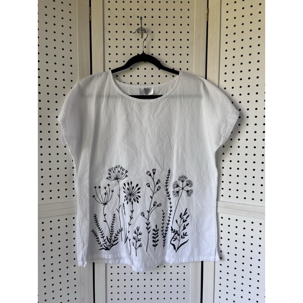 Cotton Made Casual By Humans Embroidered Shirt Women's M Short SLV Minimalist